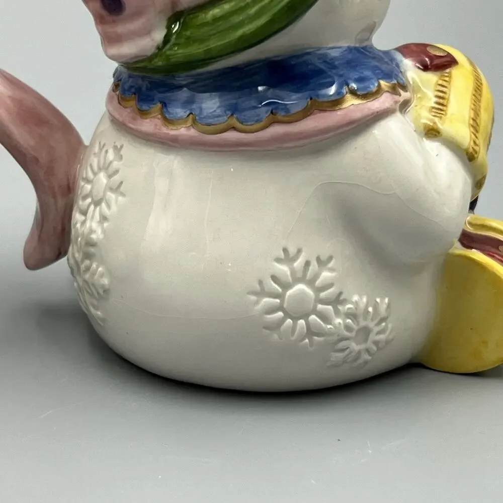 VTG Fitz & Floyd Frosty Folks Creamer Sugar‎ Spoon Set 90s Christmas Snowman